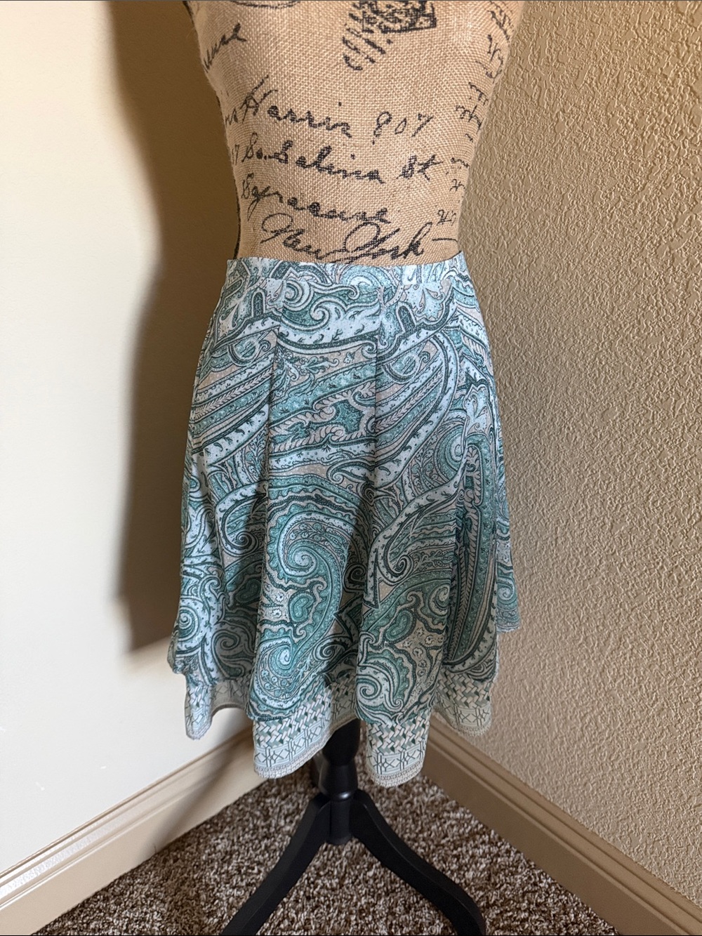 White House Black Market Teal Paisley Skater Skirt